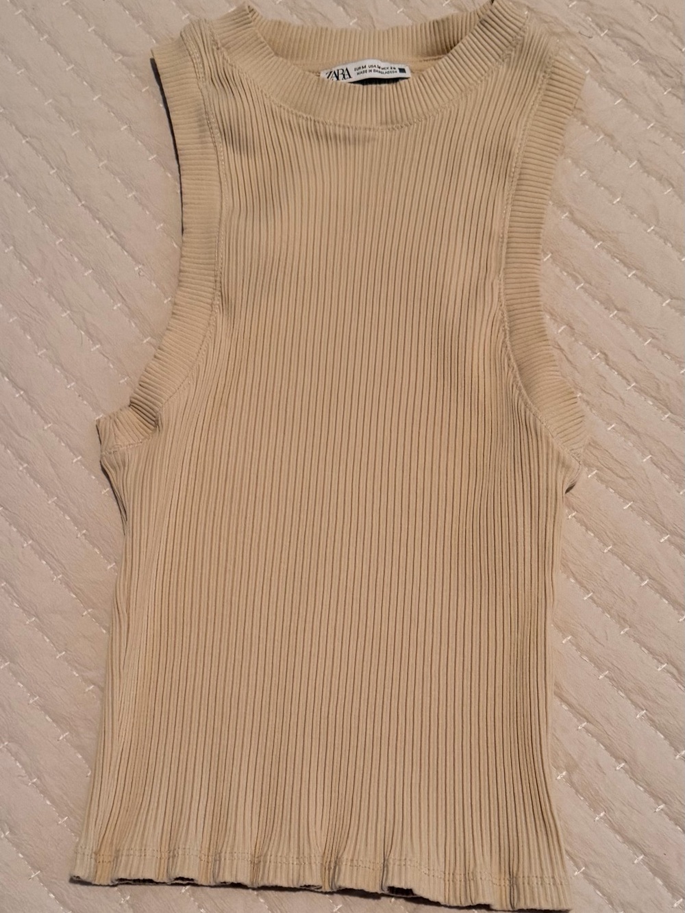 ZARA Tan Ribbed Sleeveless Tank Top